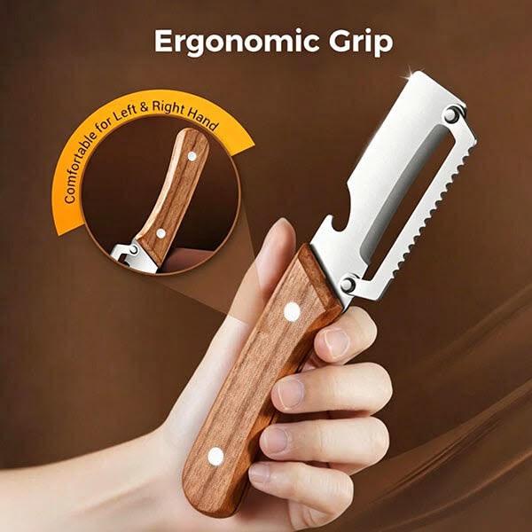 3-in-1 Multifunctional Peeler Knife with Bottle Opener & Wooden Handle