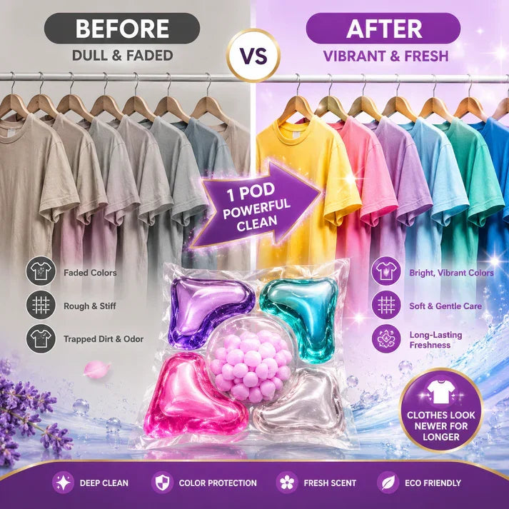 Laundry Pods – All-in-1 Stain Removal, Brightening, Softening & Fresh Aroma
