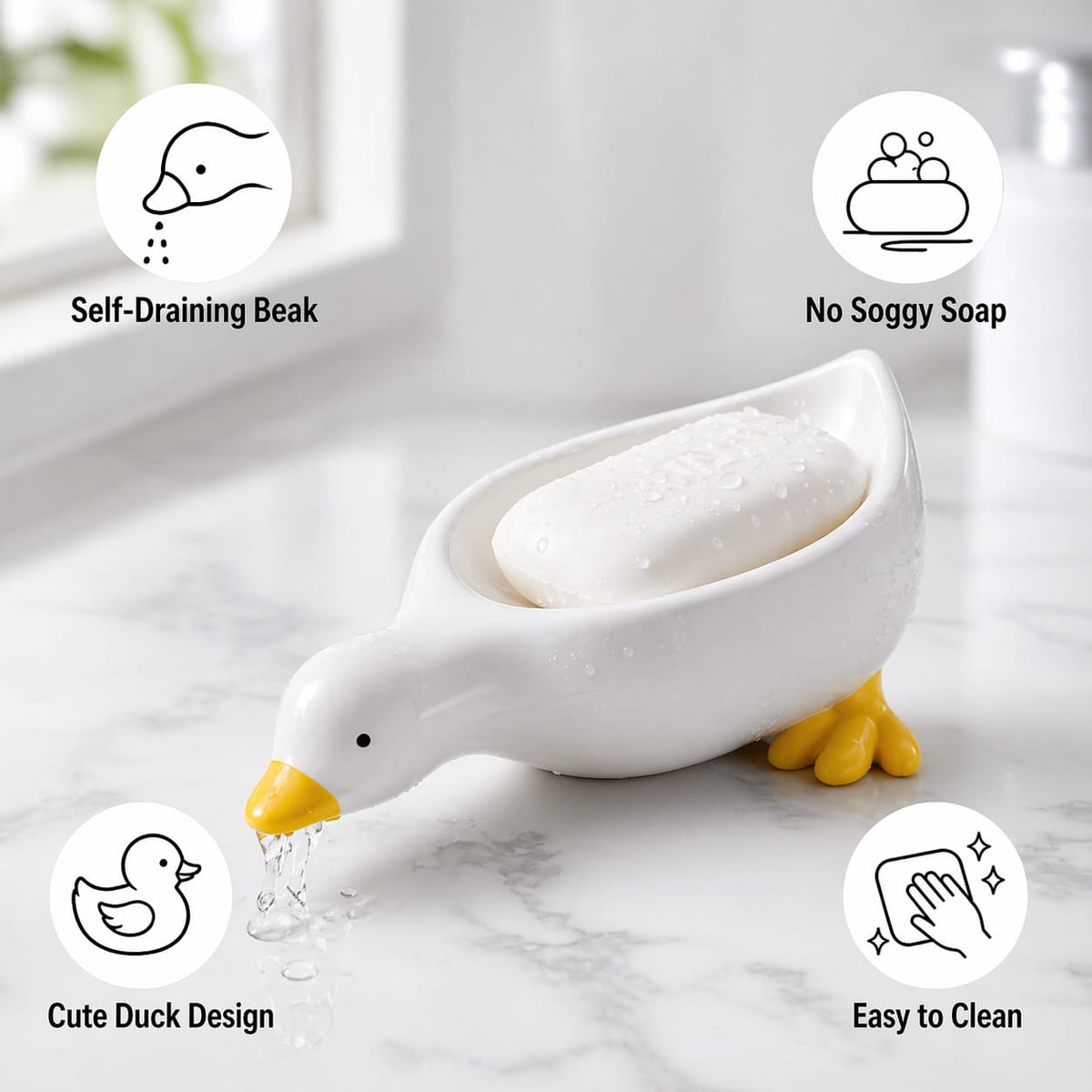Duck Soap Holder For Bathroom, Kitchen, Washroom, Kids' Room, Travel